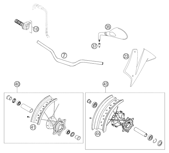 vue éclatée guidon, armatures - ktm 640 lc4 supermoto prestige 04 eu 2004