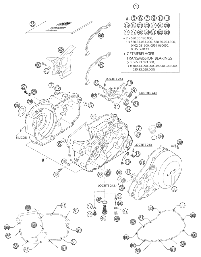vue éclatée carter moteur - ktm 640 lc4 supermoto prestige 04 eu 2004