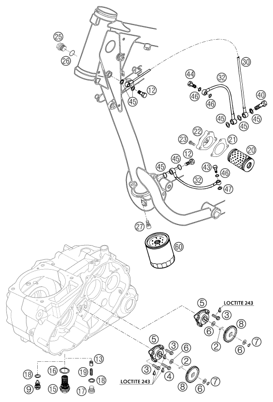vue éclatée système de lubrification - ktm 640 lc4 supermoto prestige 04 eu 2004