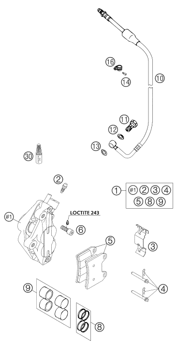 vue éclatée étrier de frein avant - ktm 640 duke ii yellow eu 2004