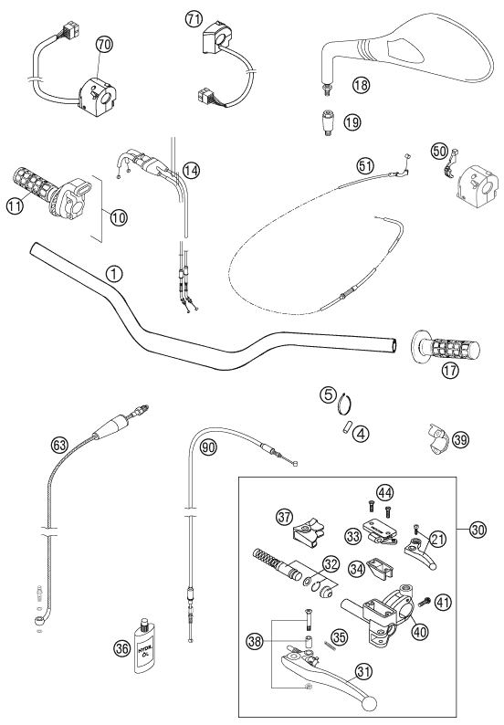 vue éclatée guidon, armatures - ktm 640 lc4 supermoto prestige 05 eu 2005