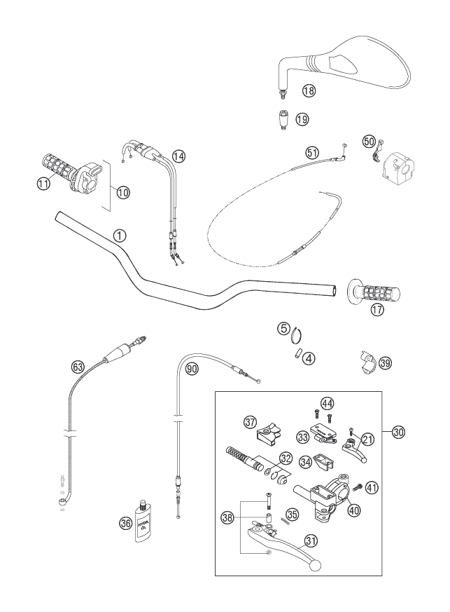 vue éclatée guidon, armatures - ktm 640 lc4 supermoto prestige 06 eu 2006