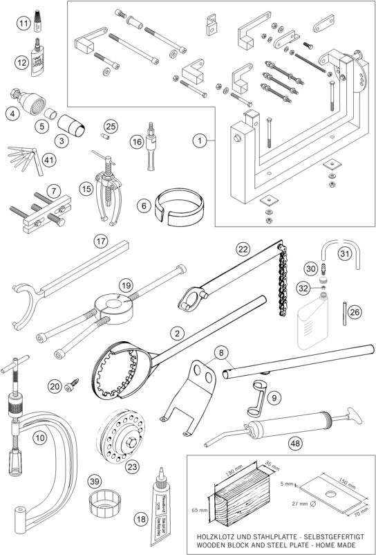 vue éclatée outils spéciaux moteur - ktm 450 rallye factory repl. eu 2004