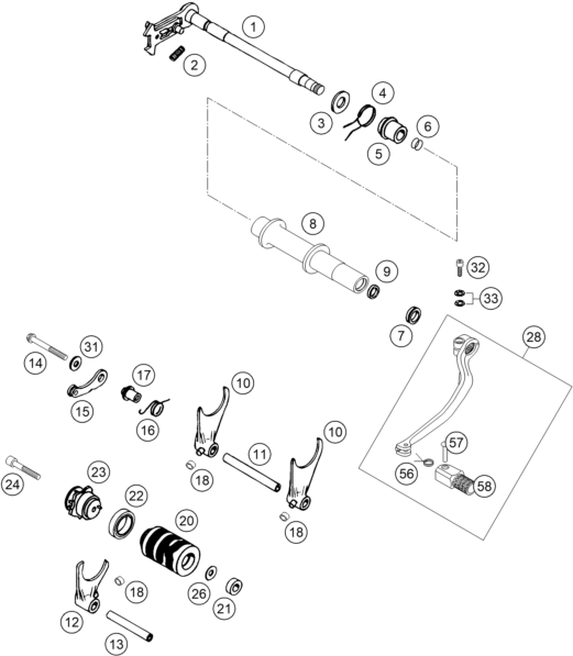 vue éclatée mécanisme de sélection - ktm 450 rallye factory repl. eu 2004
