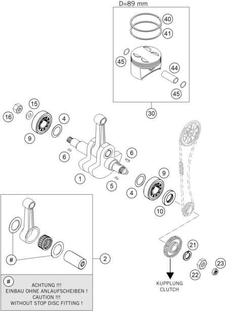 vue éclatée vilebrequin, piston - ktm 450 rallye factory repl. eu 2004