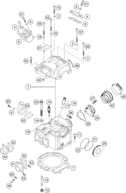 vue éclatée cylindre, culasse - ktm 450 rallye factory repl. eu 2004
