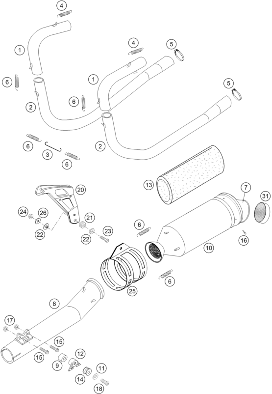 vue éclatée système d'echappement - ktm 450 rallye factory repl. eu 2005