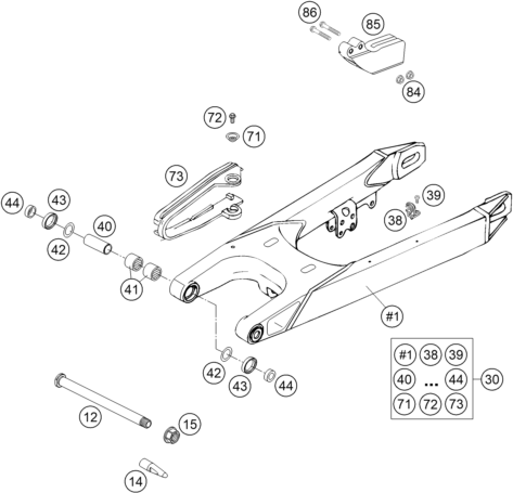 vue éclatée bras oscillant - ktm 450 rallye factory repl. eu 2005