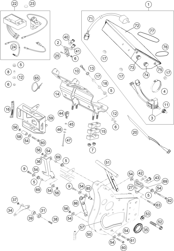 vue éclatée instruments / système de verrouillage - ktm 450 rallye factory repl. eu 2005