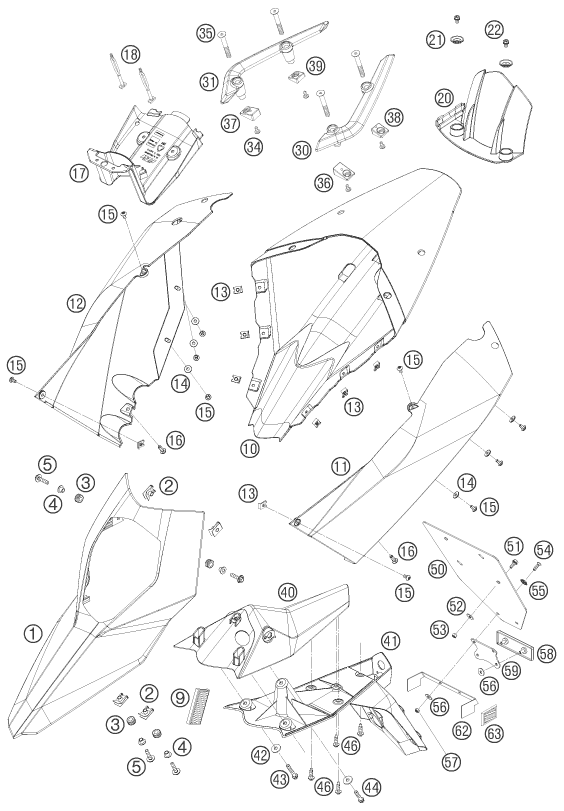 vue éclatée plaque, garde-boue - ktm 690 supermoto orange eu 2007