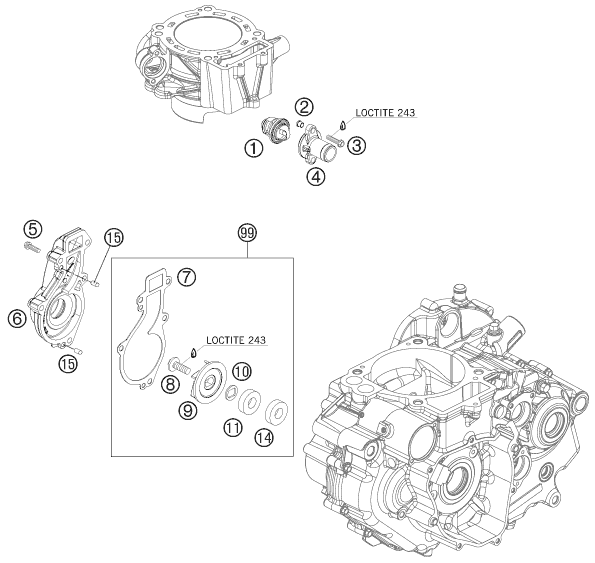 vue éclatée pompe à eau - ktm 690 supermoto black eu 2007