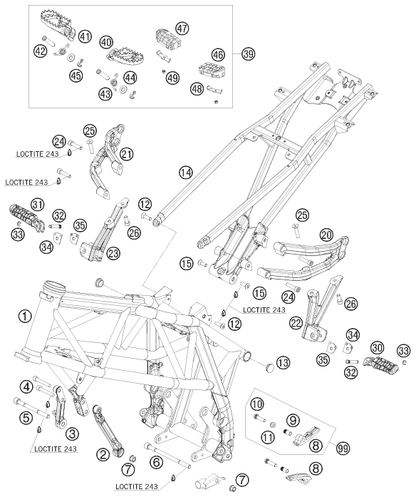 vue éclatée cadre - ktm 690 supermoto prestige eu 2007