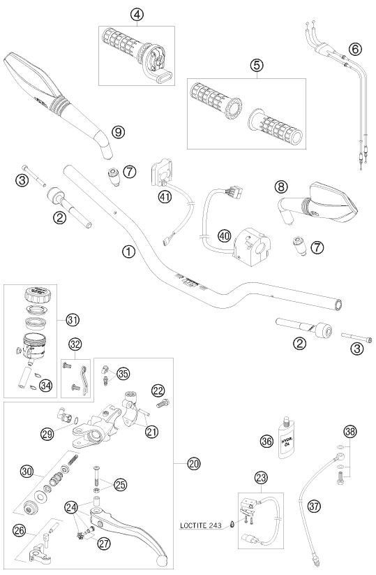 vue éclatée guidon, armatures - ktm 690 supermoto prestige eu 2007