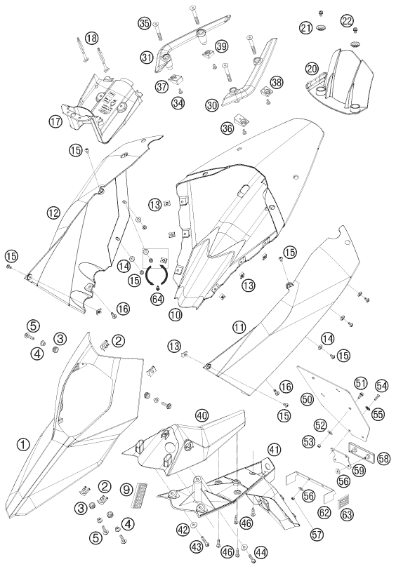 vue éclatée plaque, garde-boue - ktm 690 supermoto orange eu 2008