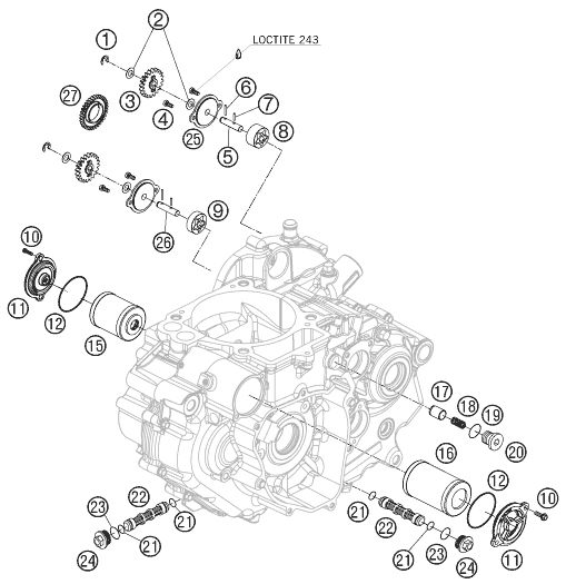 vue éclatée système de lubrification - ktm 690 supermoto orange eu 2008
