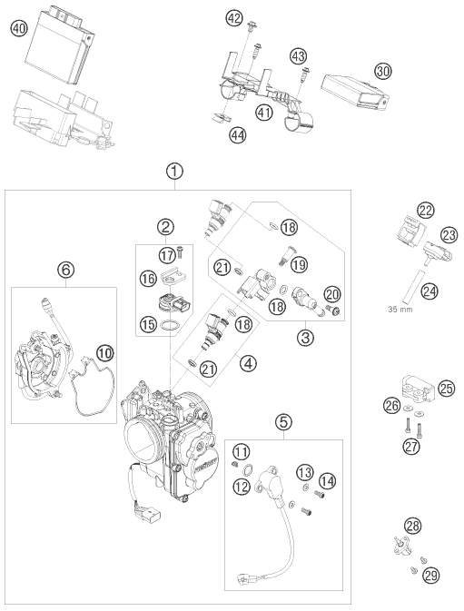 vue éclatée corps du clapet d'étranglement - ktm 690 supermoto orange eu 2008