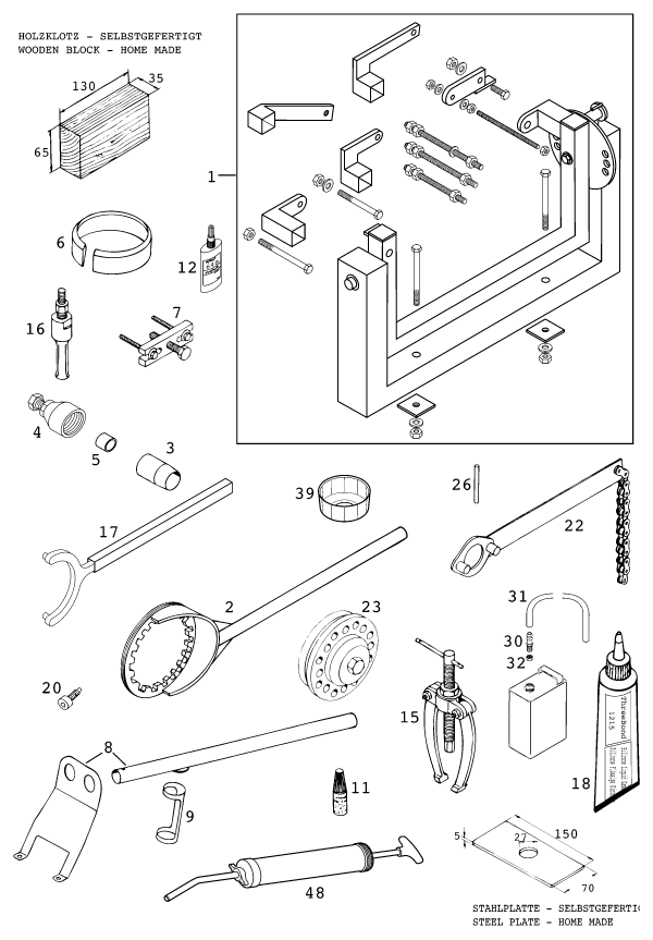 vue éclatée outils spéciaux moteur - ktm 640 lc 4 '98 eu 1998