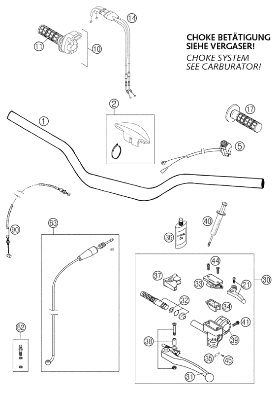 vue éclatée guidon, armatures - ktm 660 sm factory replica eu 2002