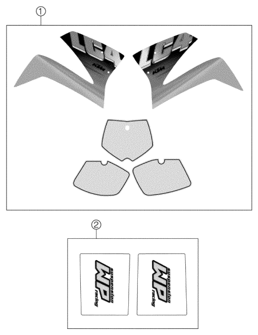 vue éclatée kit déco - ktm 660 sm factory replica eu 2002