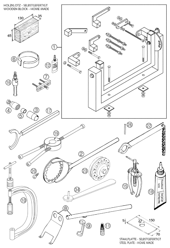 vue éclatée outils spéciaux moteur - ktm 660 sm factory replica eu 2002