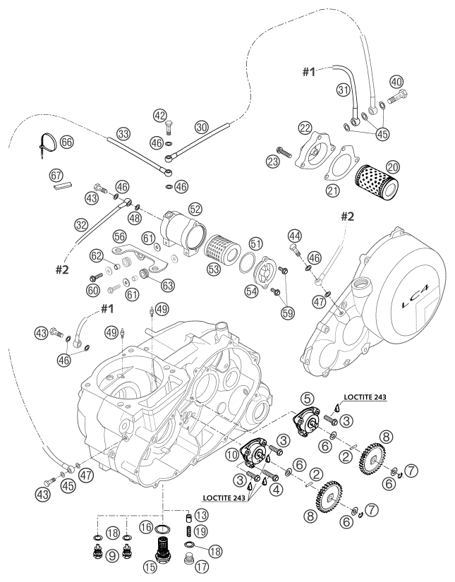 vue éclatée système de lubrification - ktm 660 sm factory replica eu 2002