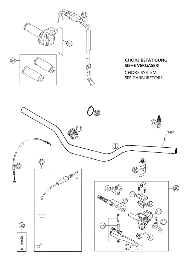 vue éclatée guidon, armatures - ktm 660 rallye eu 2002