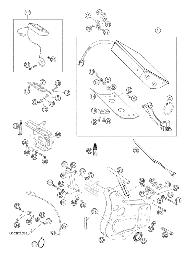 vue éclatée instruments / système de verrouillage - ktm 660 rallye eu 2002