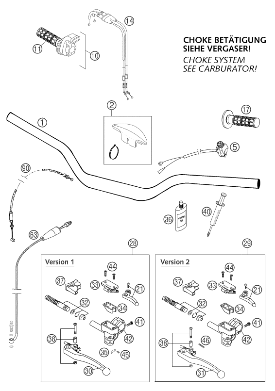 vue éclatée guidon, armatures - ktm 660 supermoto factory repl. 03 eu 2003