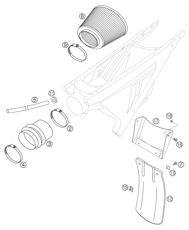 vue éclatée filtre à air - ktm 660 supermoto factory repl. 03 eu 2003