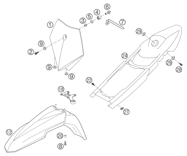 vue éclatée plaque, garde-boue - ktm 660 supermoto factory repl. 03 eu 2003