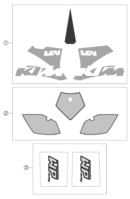 vue éclatée kit déco - ktm 660 supermoto factory repl. 03 eu 2003