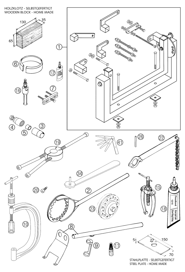 vue éclatée outils spéciaux moteur - ktm 660 supermoto factory repl. 03 eu 2003