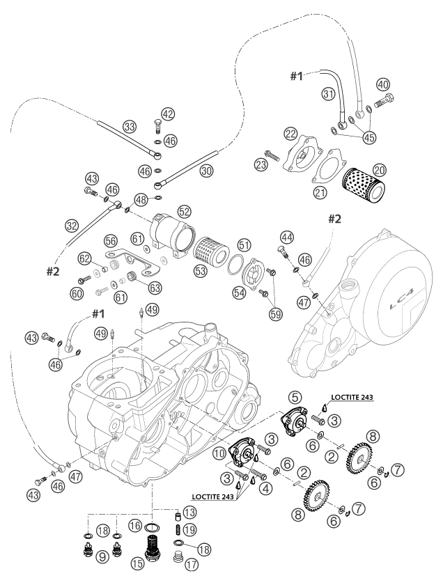 vue éclatée système de lubrification - ktm 660 supermoto factory repl. 03 eu 2003