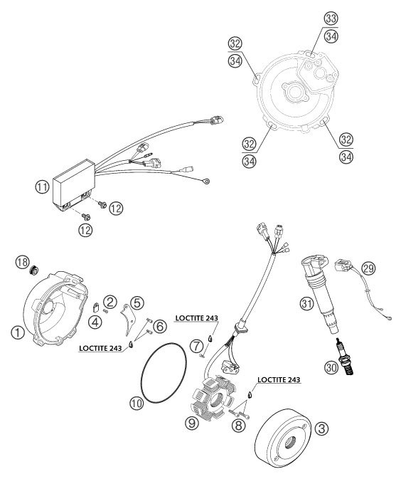 vue éclatée système de allumage - ktm 660 supermoto factory repl. 03 eu 2003