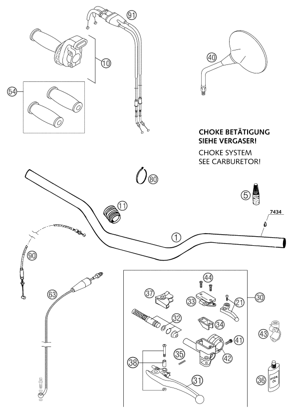 vue éclatée guidon, armatures - ktm 660 rallye factory repl. eu 2003