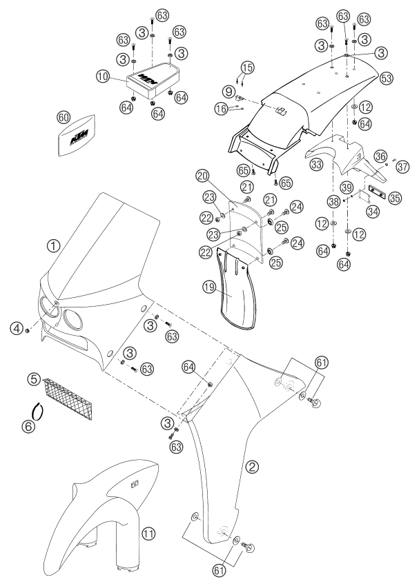 vue éclatée plaque, garde-boue - ktm 660 rallye factory repl. eu 2003