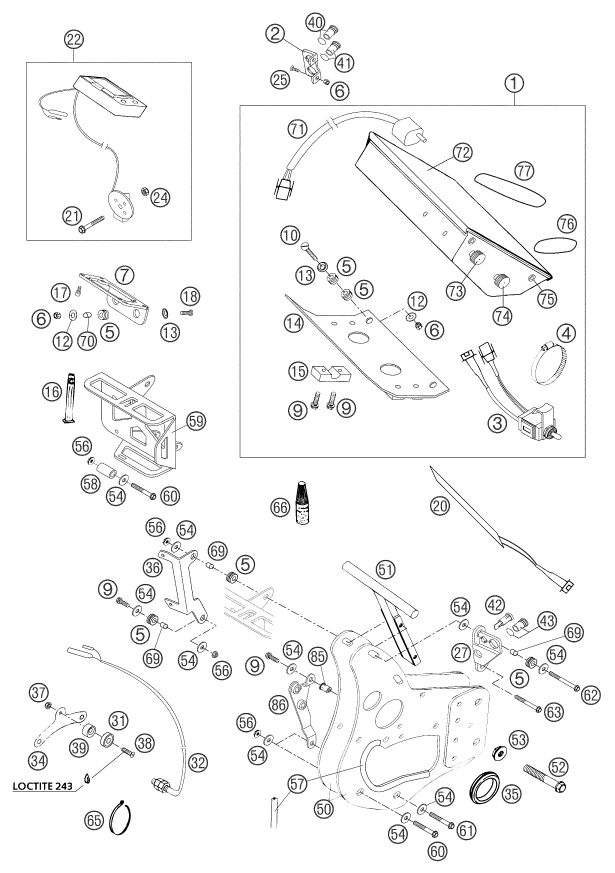 vue éclatée instruments / système de verrouillage - ktm 660 rallye factory repl. eu 2003