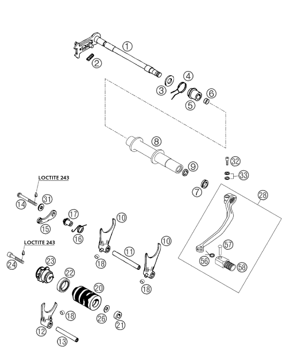 vue éclatée mécanisme de sélection - ktm 660 rallye factory repl. eu 2003