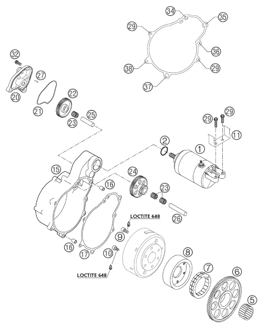 vue éclatée démarreur électrique - ktm 660 rallye factory repl. eu 2003