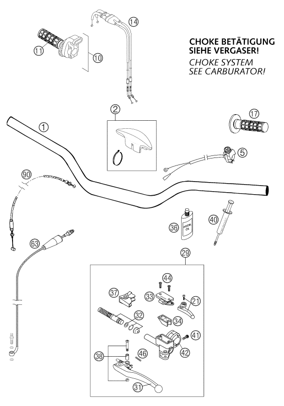vue éclatée guidon, armatures - ktm 660 sms eu 2004
