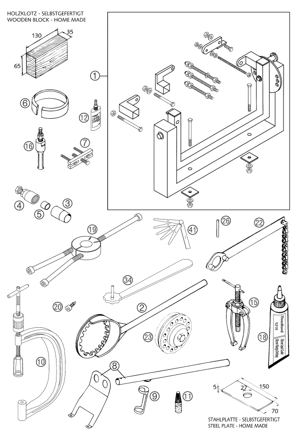 vue éclatée outils spéciaux moteur - ktm 660 sms eu 2004