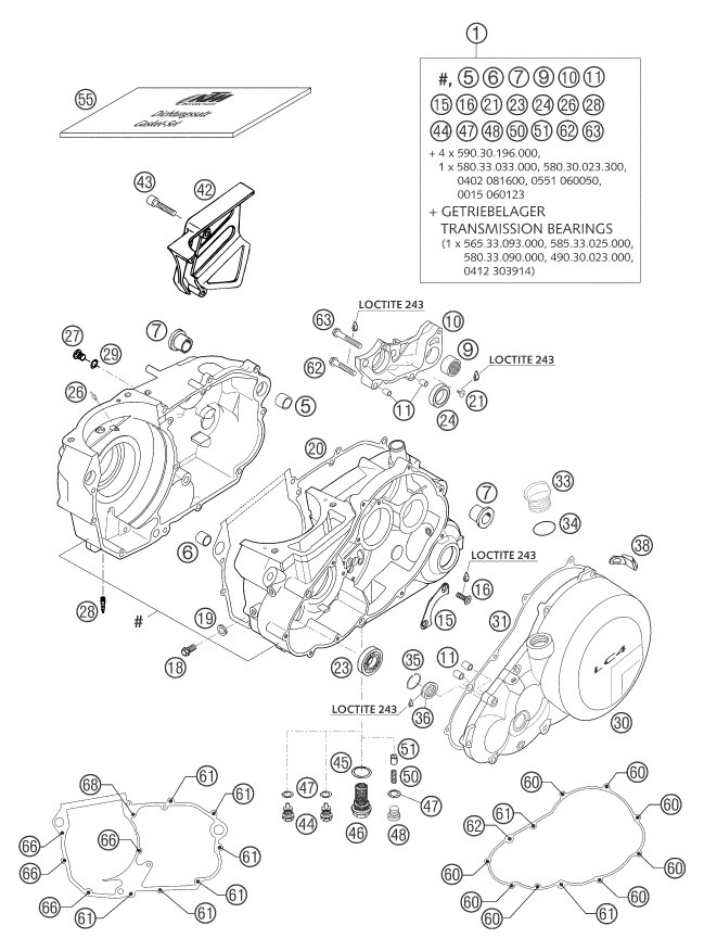 vue éclatée carter moteur - ktm 660 sms eu 2004