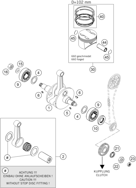 vue éclatée vilebrequin, piston - ktm 660 rallye factory repl. eu 2005
