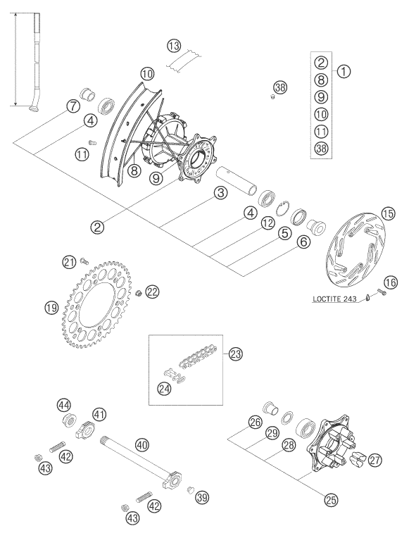 vue éclatée roue arrière - ktm 660 rallye factory repl. eu 2006