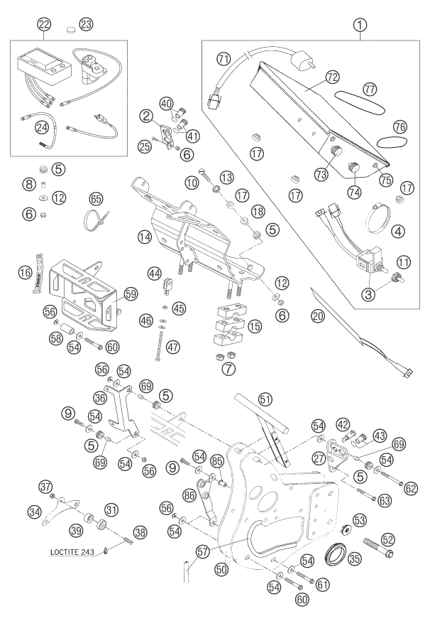 vue éclatée instruments / système de verrouillage - ktm 660 rallye factory repl. eu 2006