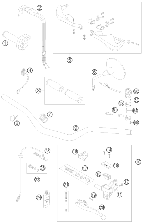 vue éclatée guidon, armatures - ktm 690 rally factory replica eu 2008
