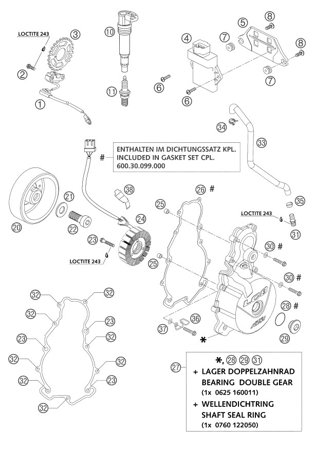 vue éclatée système de allumage - ktm 950 adventure silver eu 2003