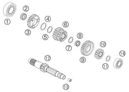 vue éclatée boîte de vitesse i - arbre primaire - ktm 950 adventure s orange eu 2003