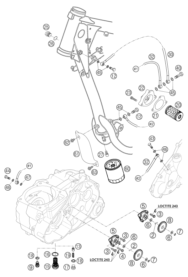 vue éclatée système de lubrification - ktm 625 smc 2004