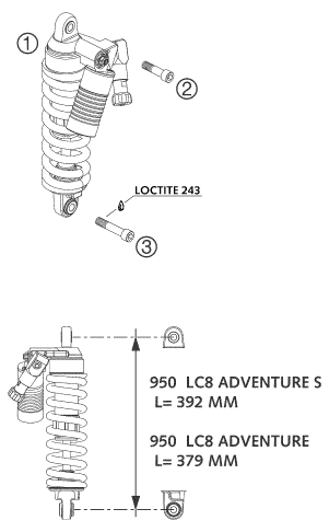 vue éclatée amortisseur - ktm 950 adventure orange low eu 2003